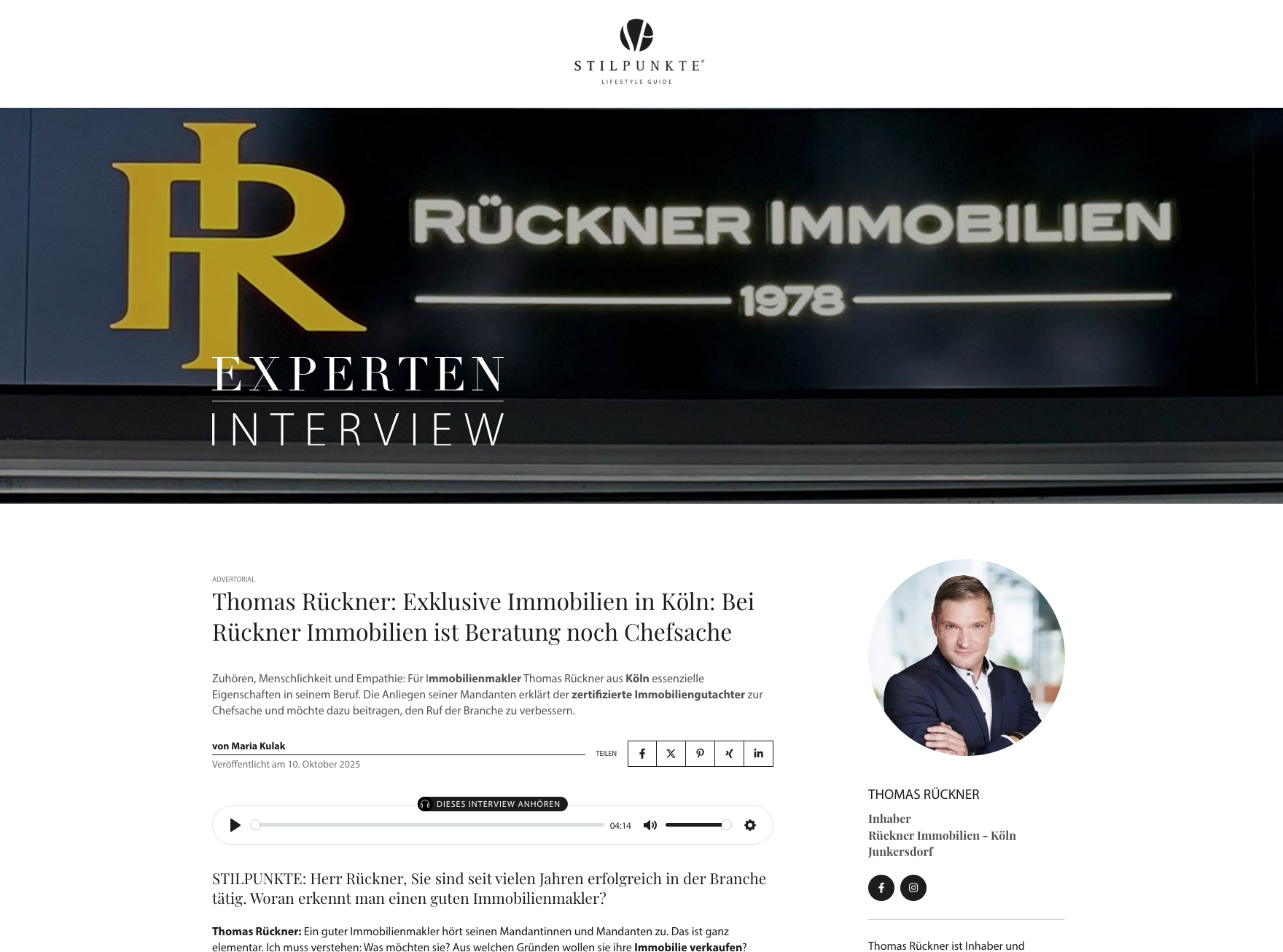 Stilpunkte Experteninterview mit Thomas Rückner - Immobiliengutachter in Köln